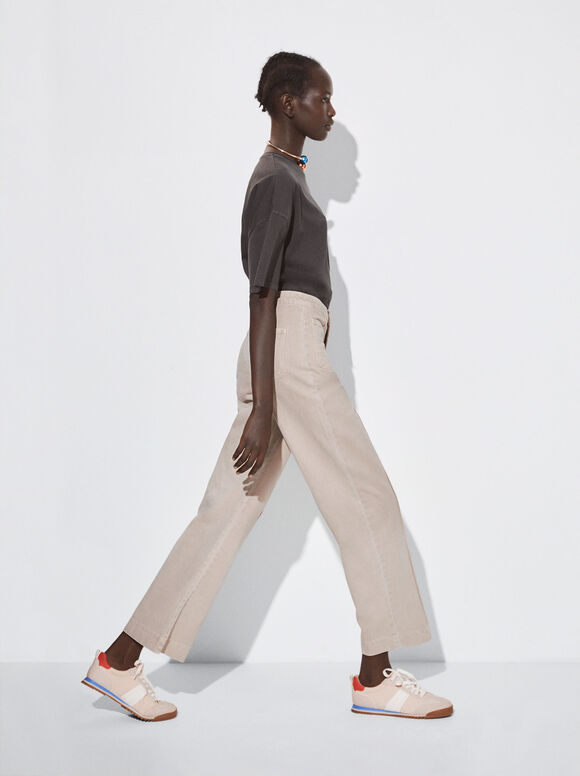 Calça jeans reta com bolsos - Cru