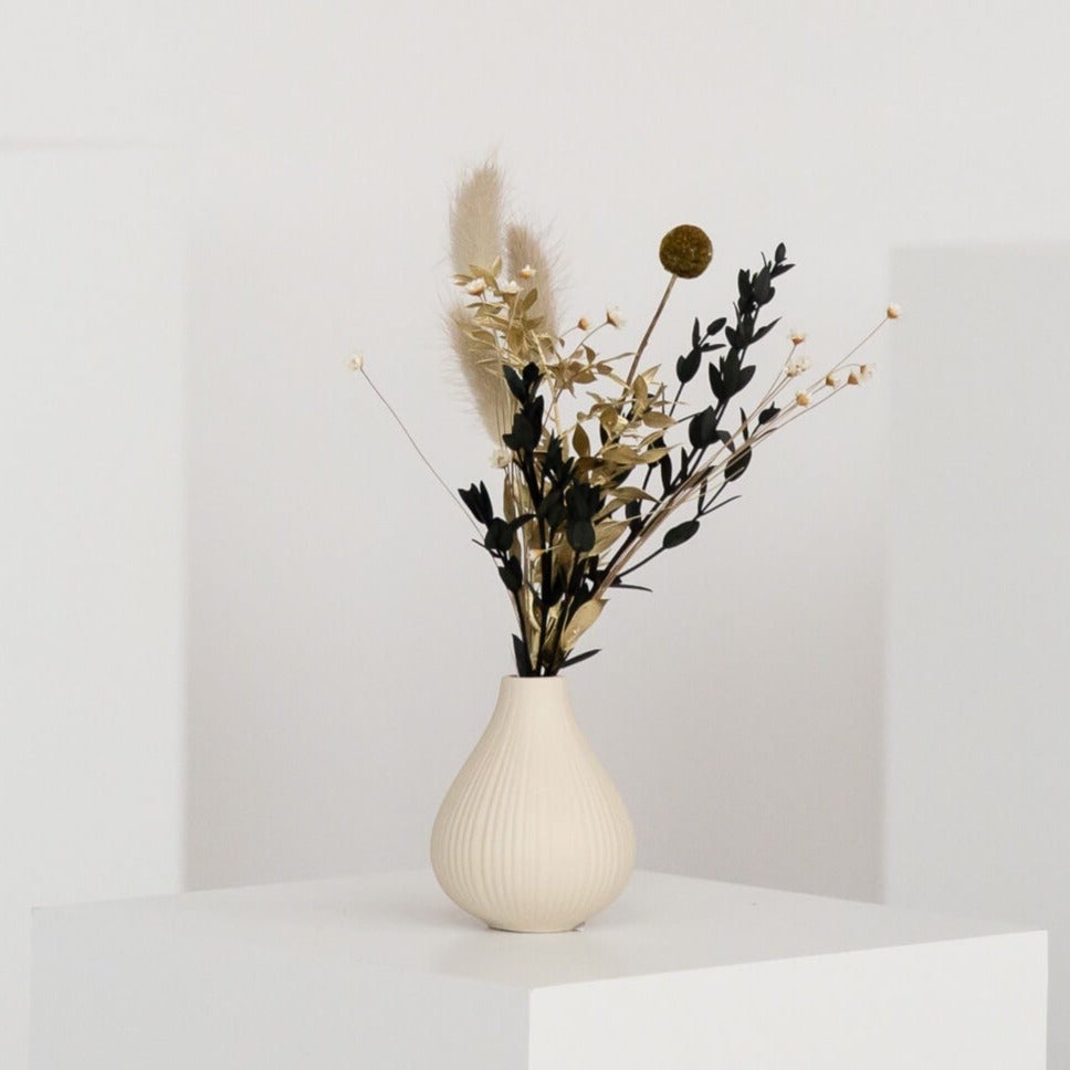 Mini droogbloemenboeket, groen en goud - 4 stuks