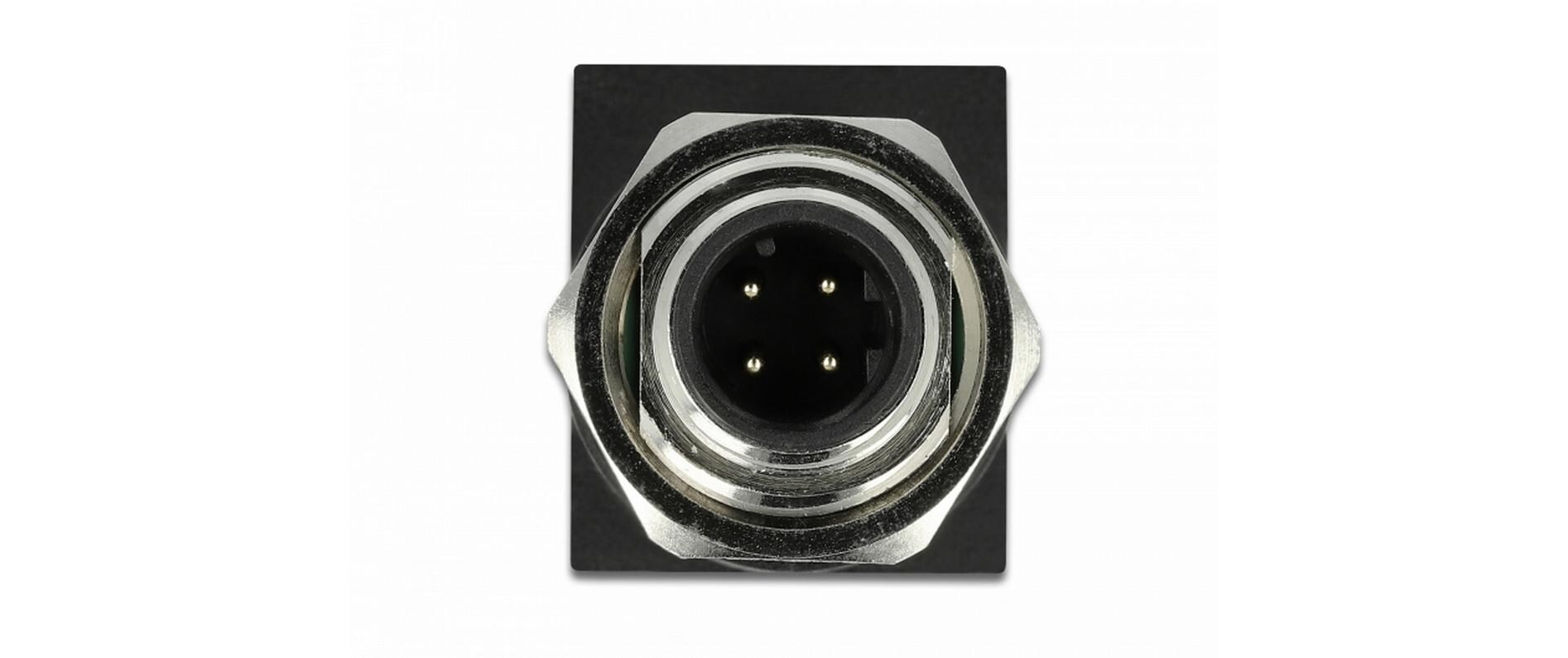 Winkeladapter M12 4 Pin D Stecker - RJ45 Buchse 1 StückDelock Netzwerkadapter M12 4 Pin D-kodiert Stecker zu RJ45 Buchse