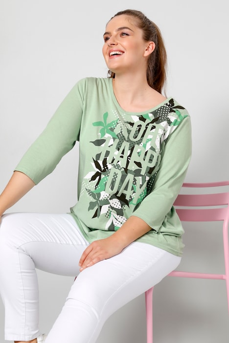 T-Shirt, großer Druck, Rundhals, 3/4-Ärmel