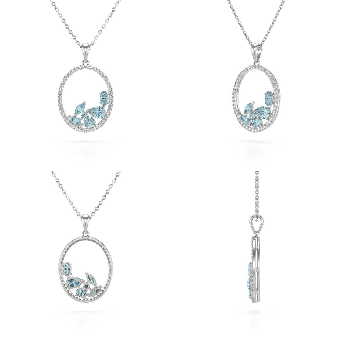 Pendentif Or Jaune 750 & Aigue-Marine | Diamants & Chaine Incluse - Aden