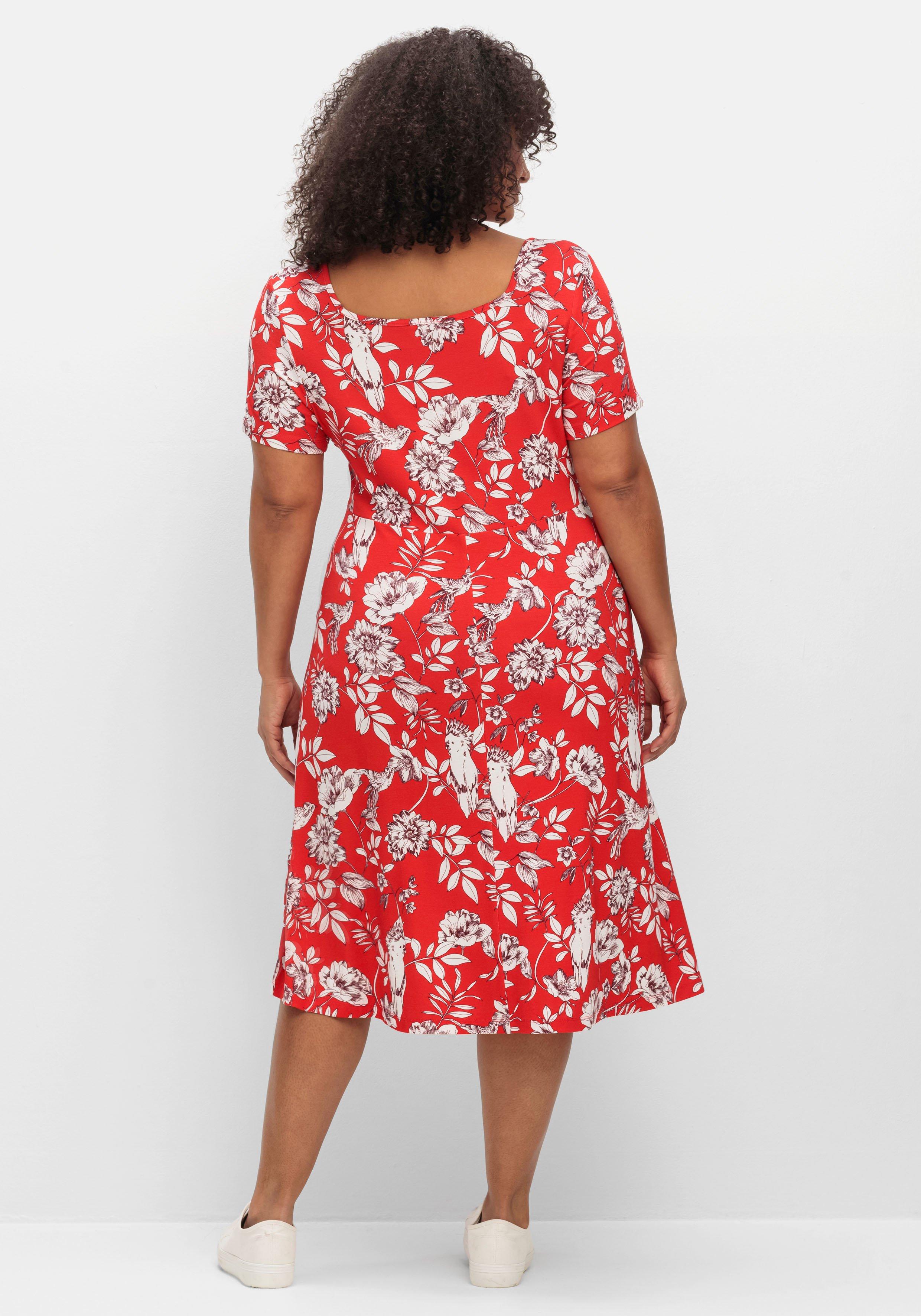 Jerseykleid mit Blumendruck und Herzausschnitt