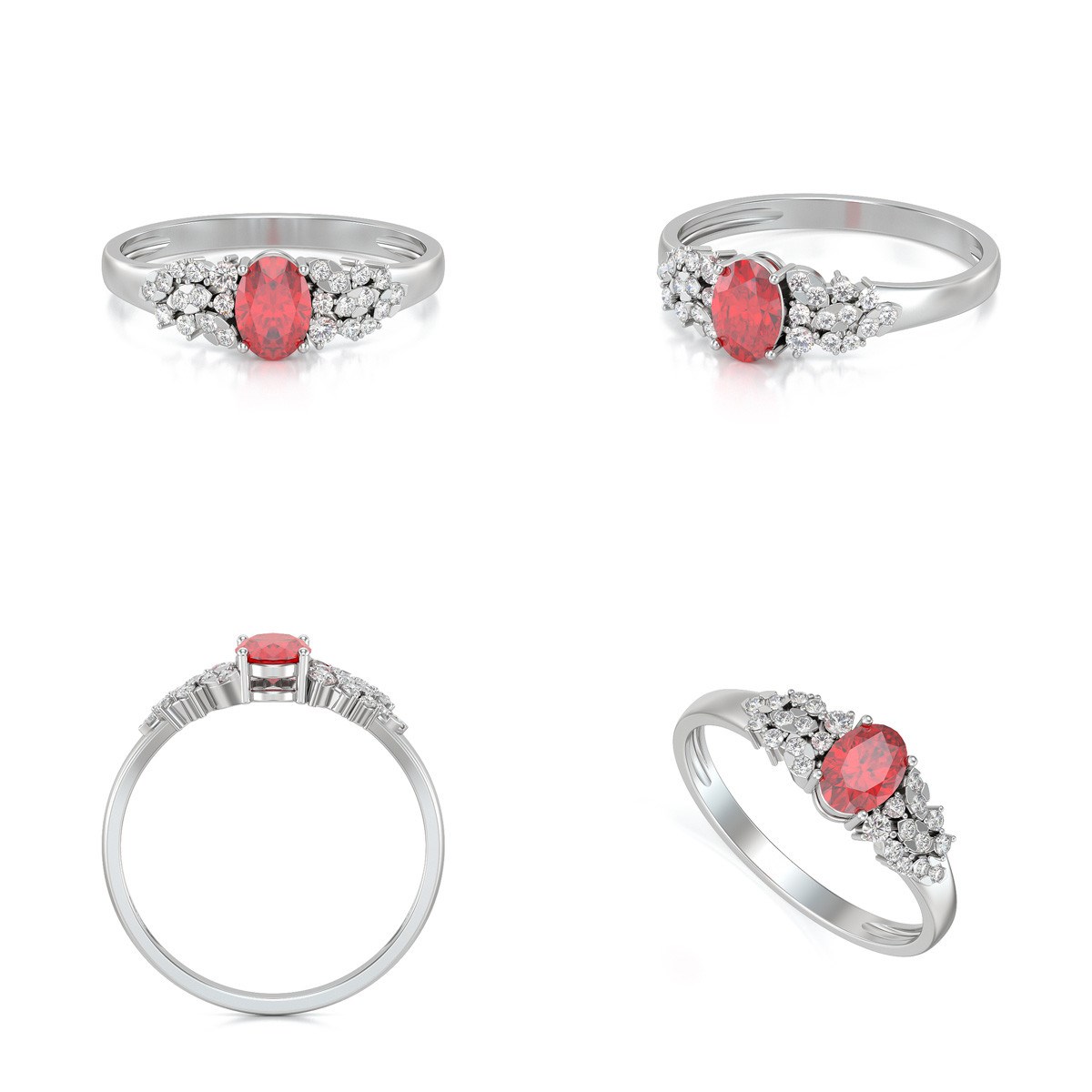 Bague ADEN Or 585 Blanc Rubis et diamants 2.934grs