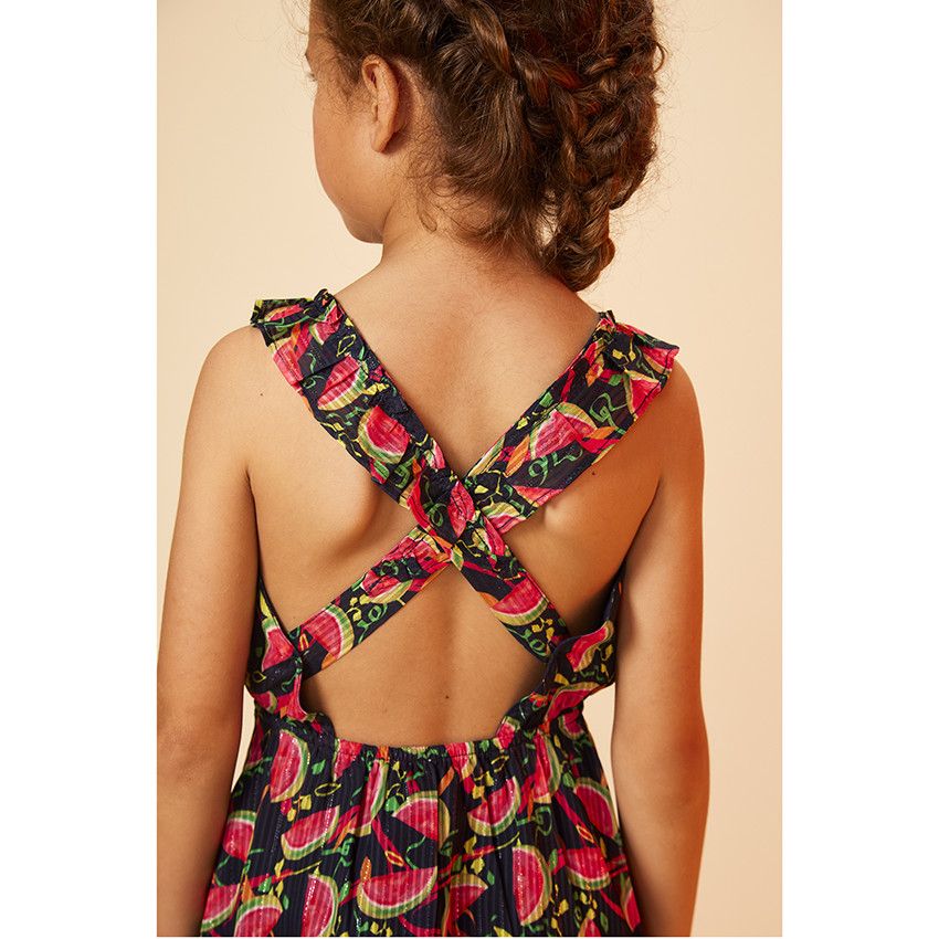 Robe en toile avec dos fantaisie pour fille - Bleu marine