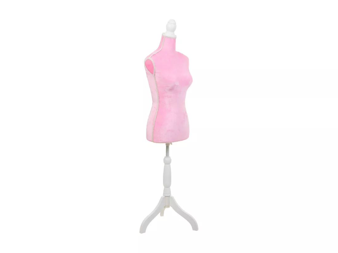 Mannequin en bois et mousse habillé de tissu rose 24x37,5x168h