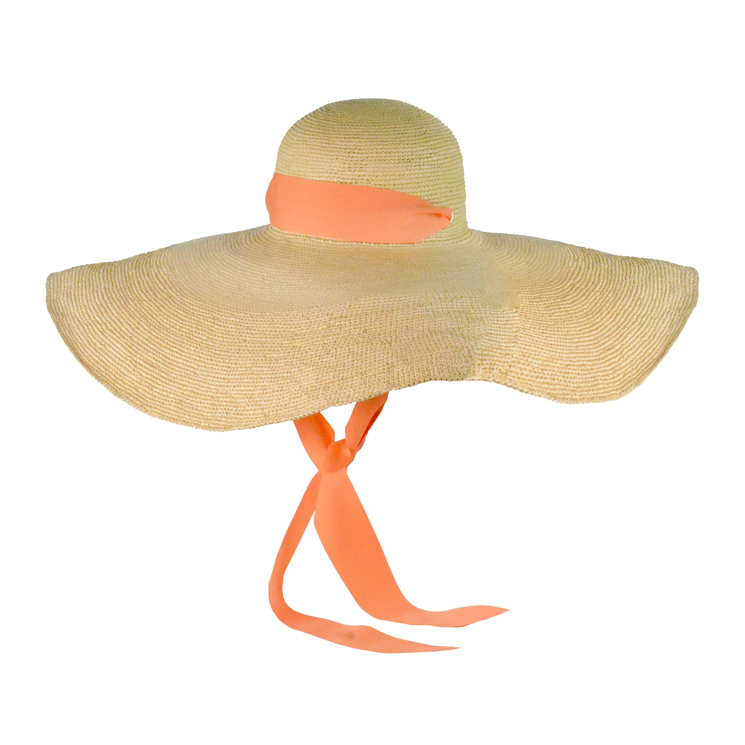 Chapeau glamour à bord extra long en crochet avec ruban gros-grain ajustable