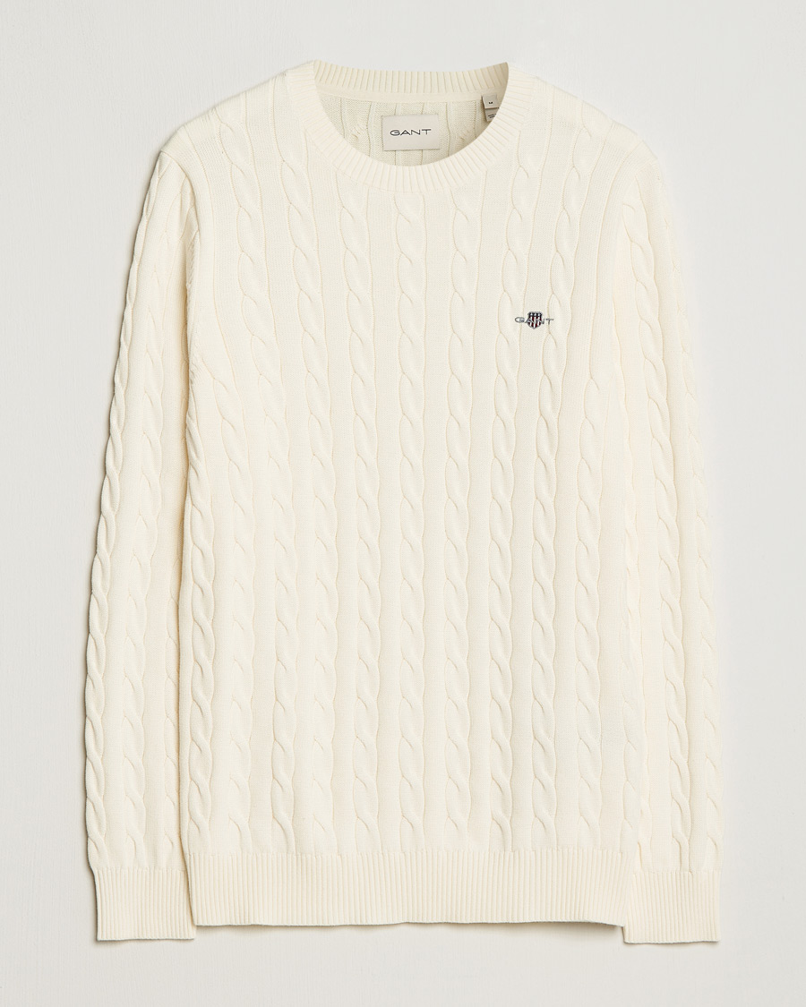 GANT Cotton Cable Crew Neck Cream