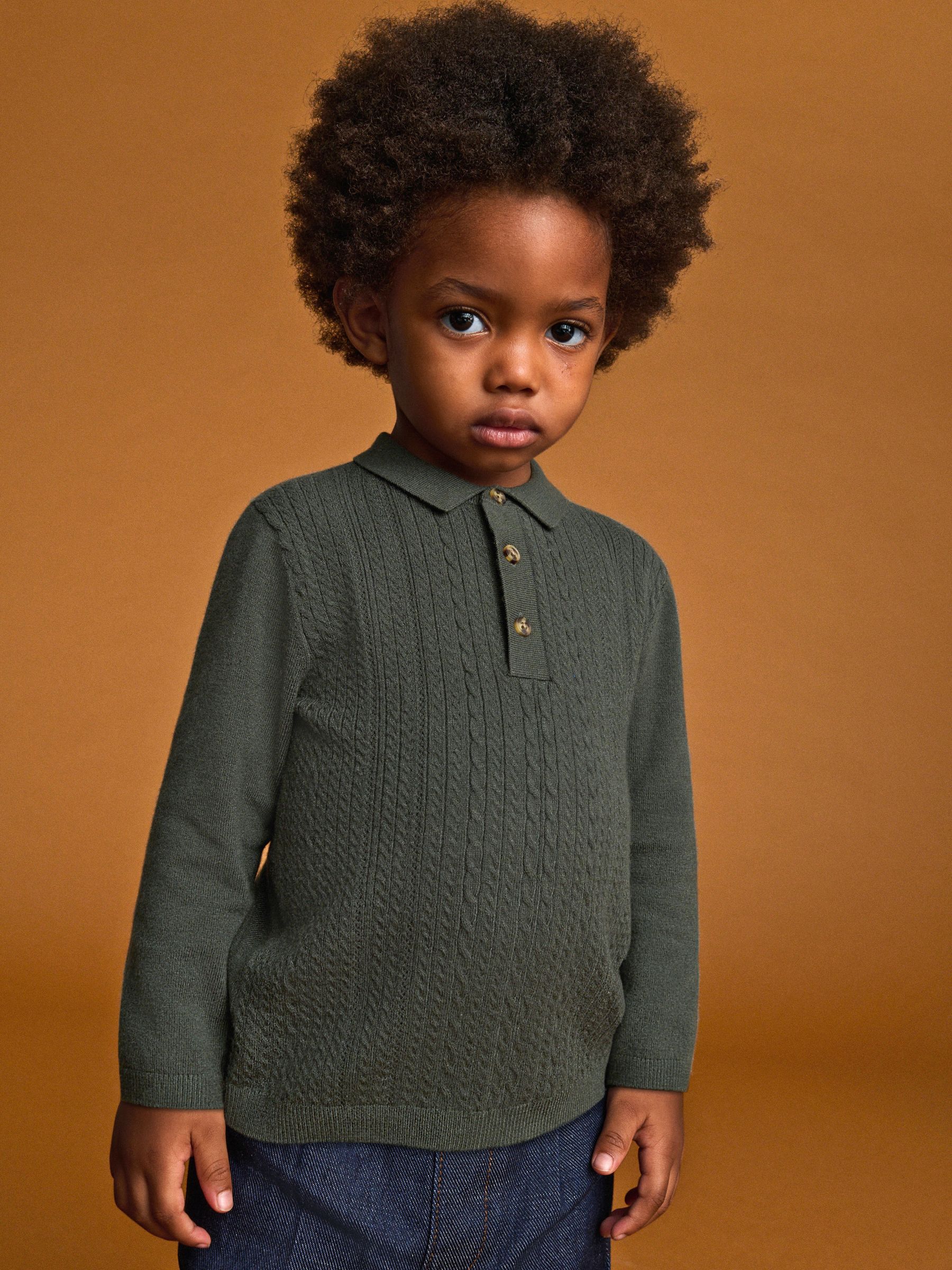 Donkergroen - Poloshirt met kabelbreisel (3mnd -7jr)