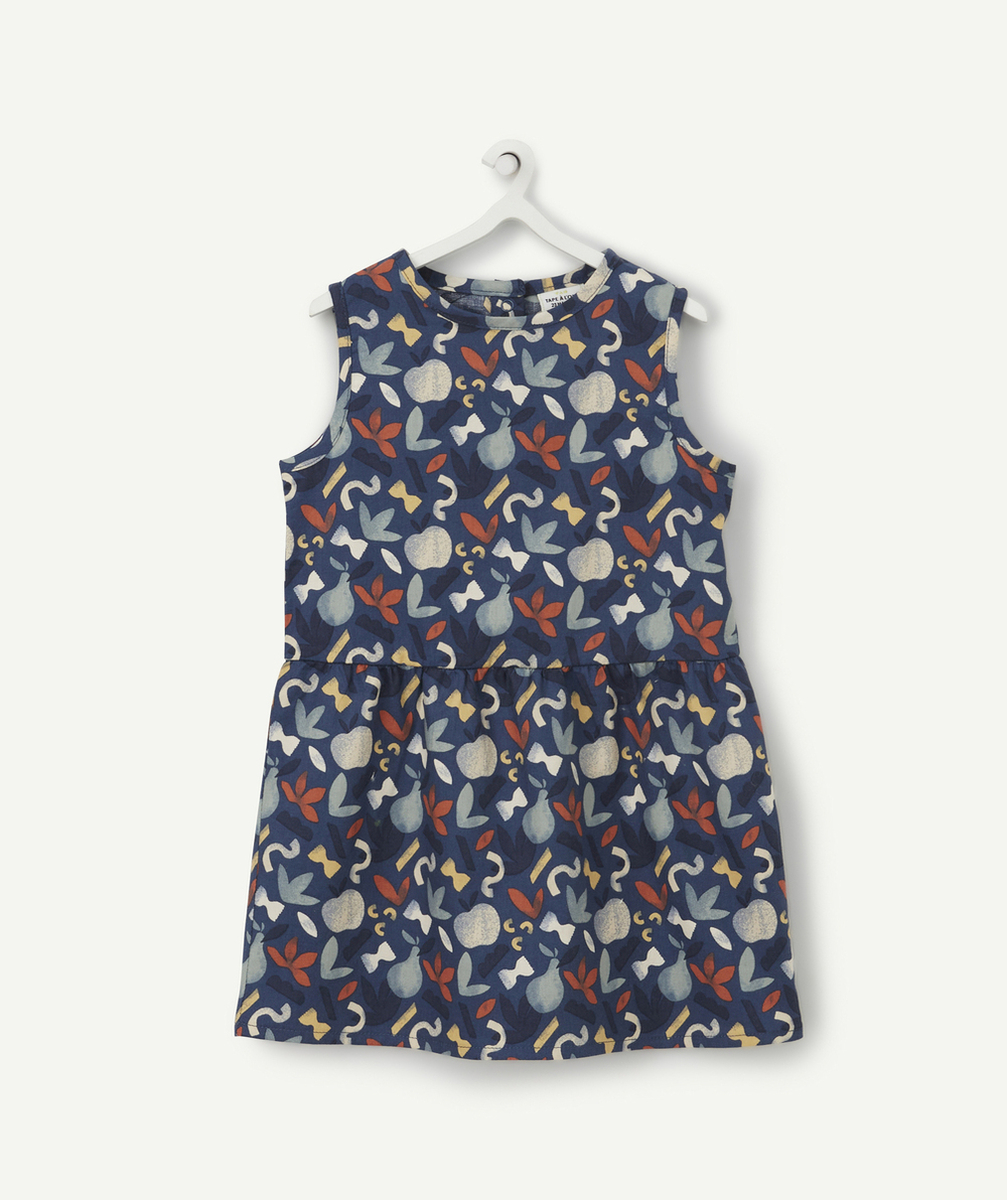 ROBE BI-MATIÈRE BÉBÉ FILLE BLEU MARINE ET IMPRIMÉE