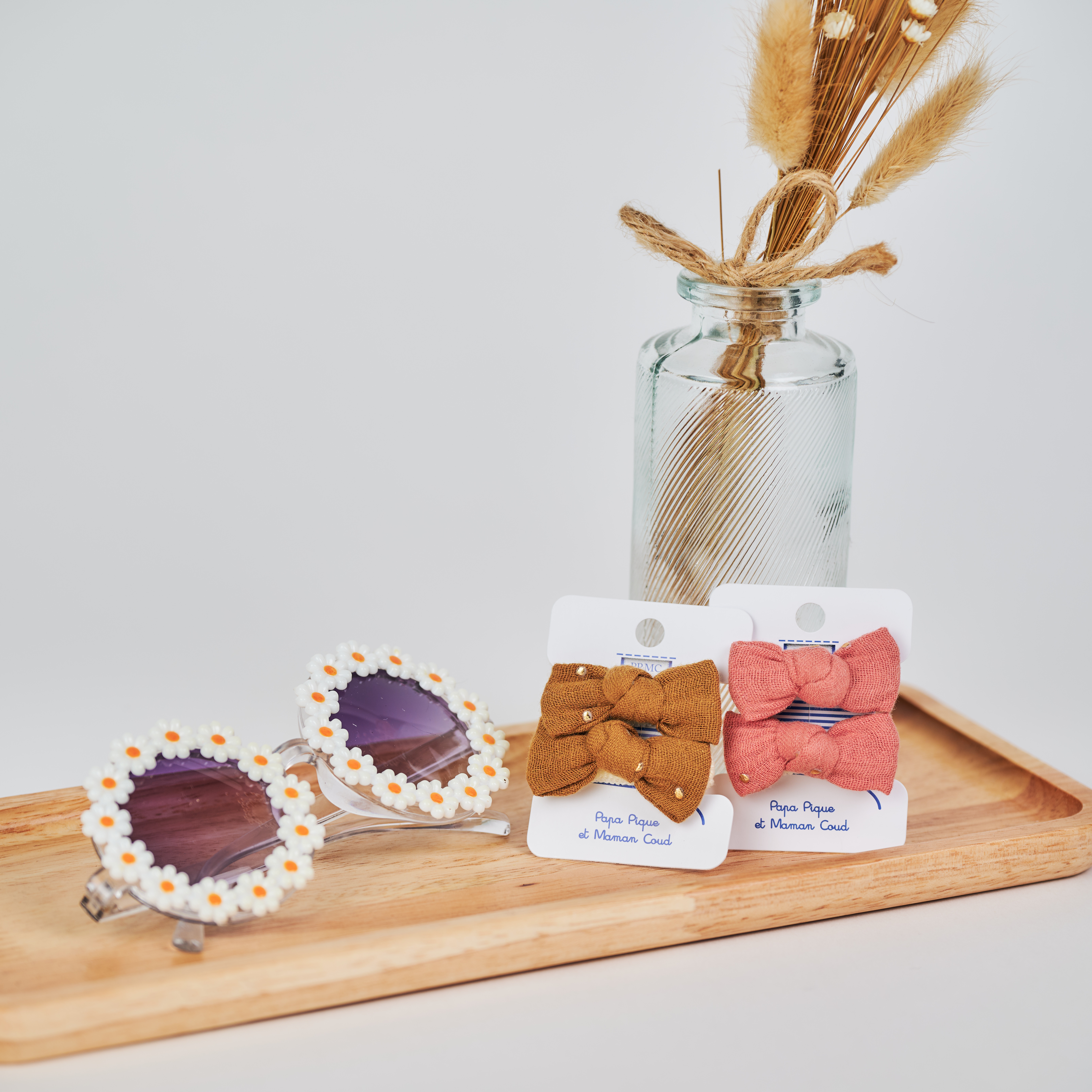 Elastiques Mousse Petit Noeud Gaze Pois Or Rose Blush