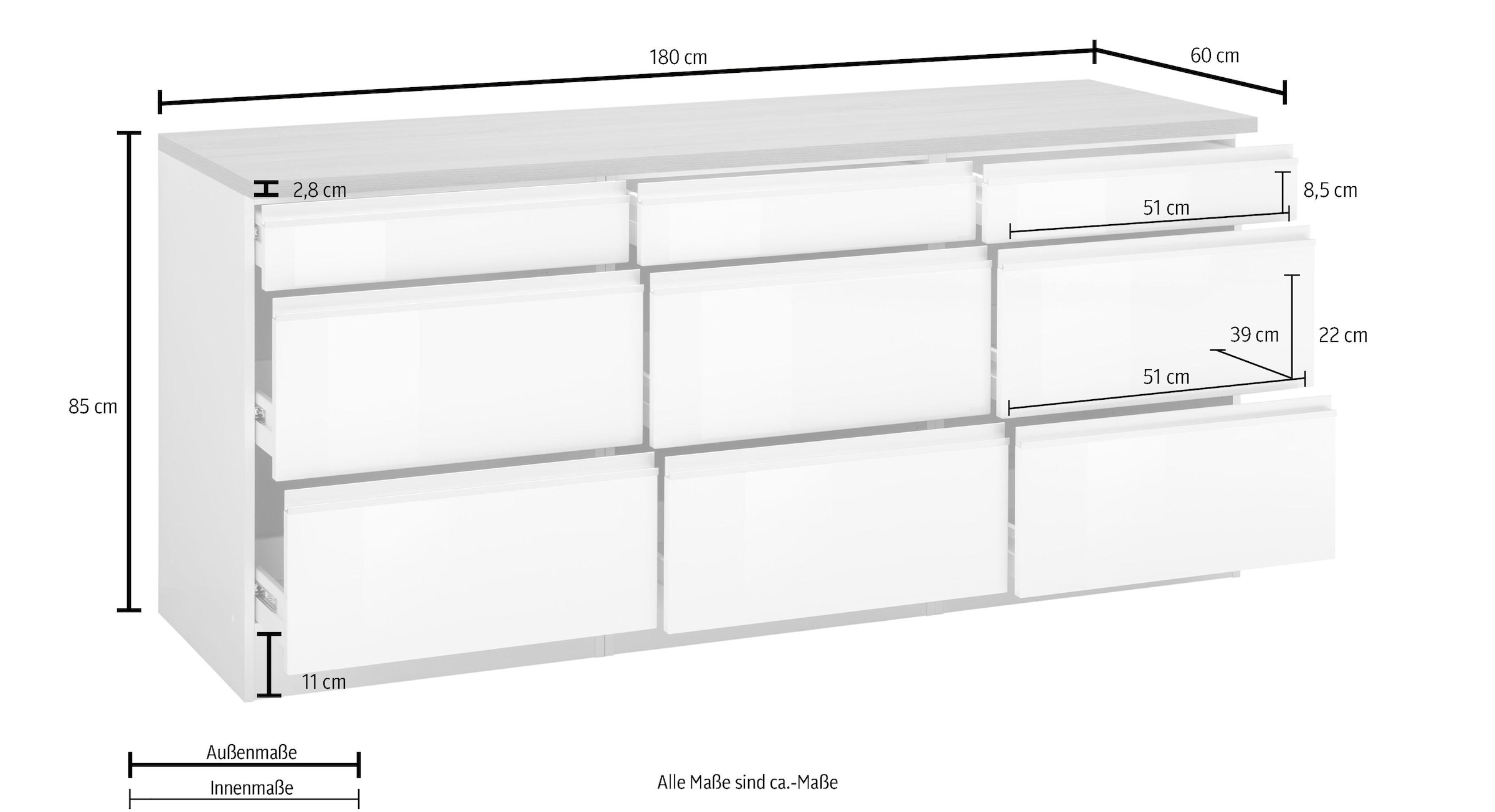 KOCHSTATION Unterschrank »KS-Ohio« Breite 180 cm