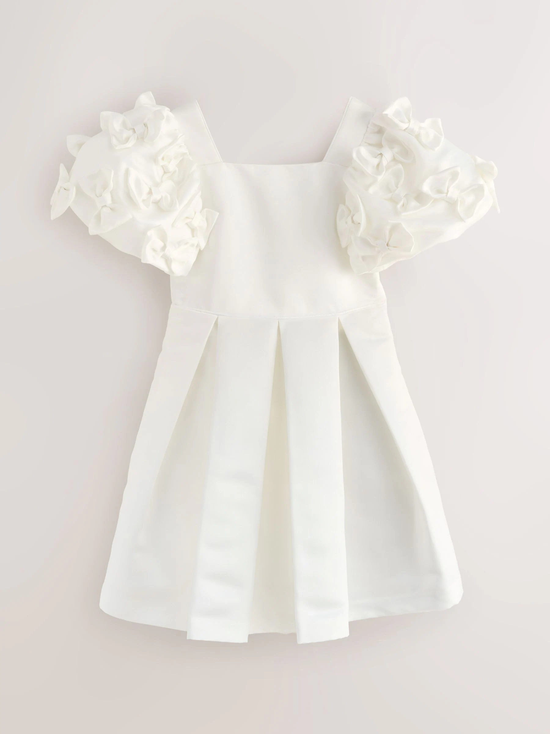 Baker by Ted Baker White Satin Bow Puff SLeeve Occasion Dress