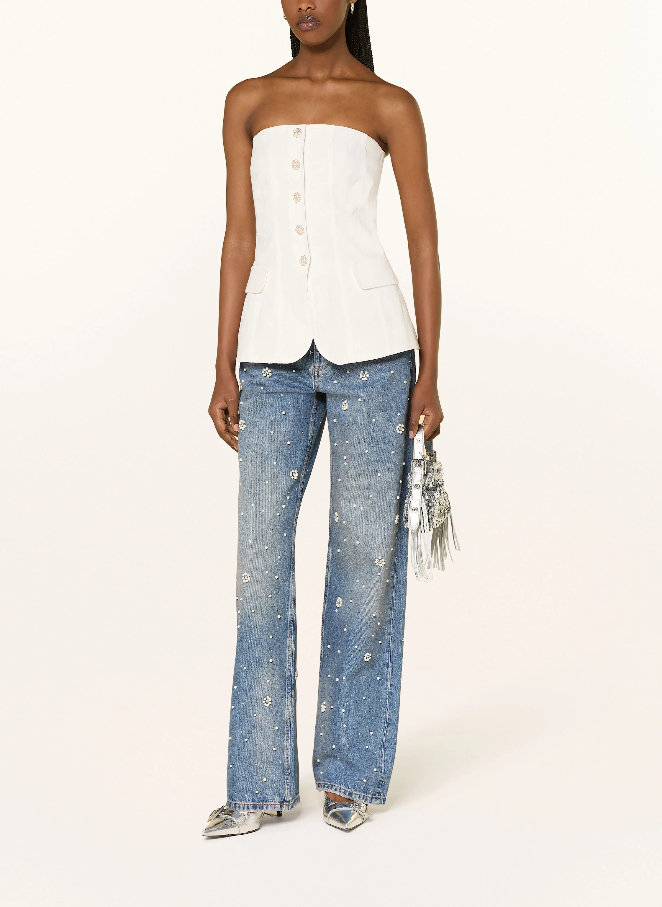 maje Off-Shoulder-Top mit Leinen