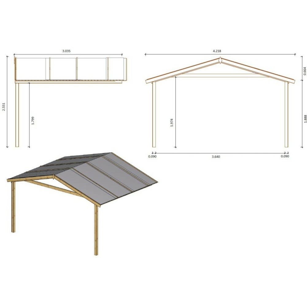Abri de jardin en bois - 28m2 - 4x4m - traité - ep. 28mm - couleur: marron