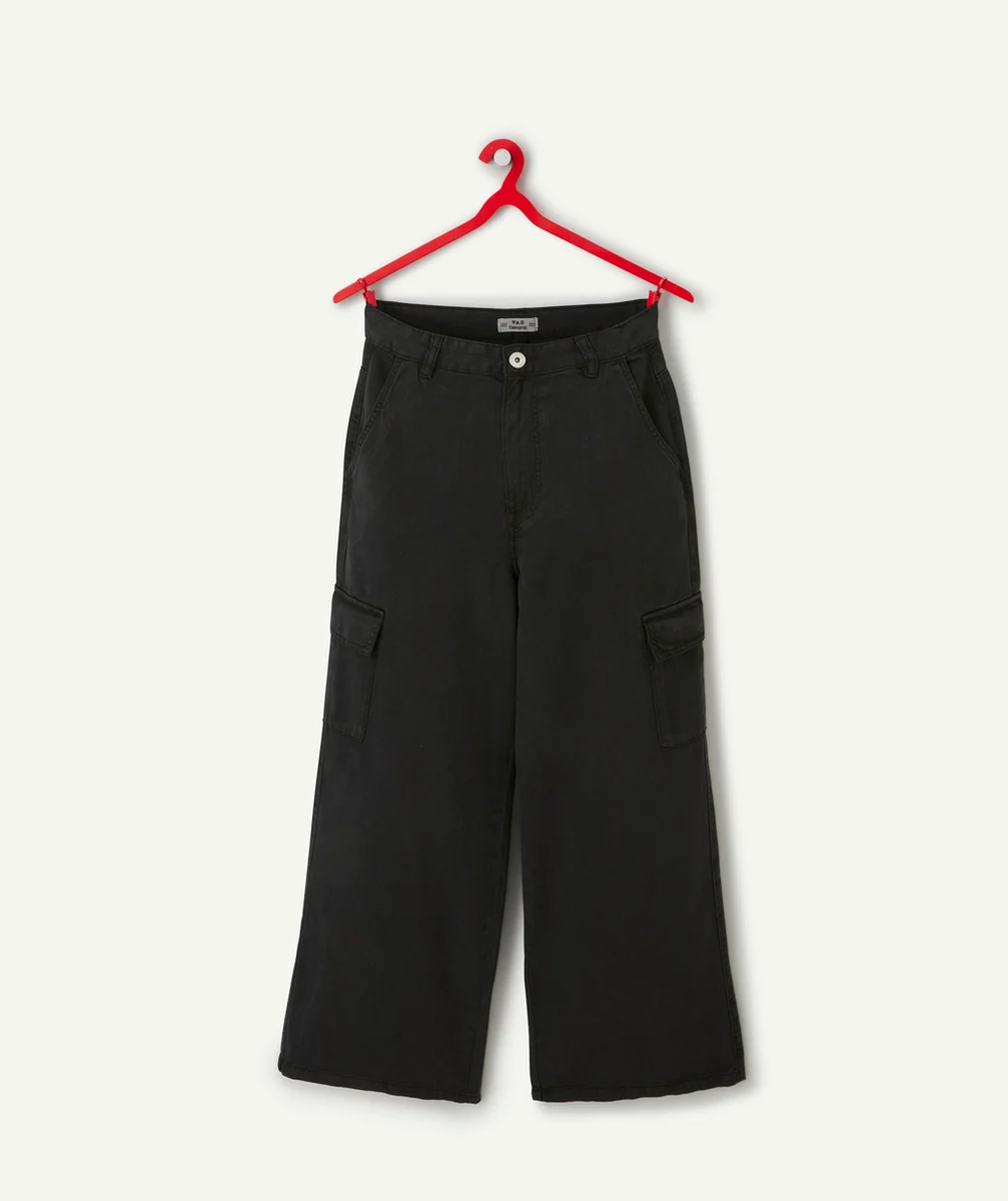 pantalon large cargo fille en viscose responsable noir