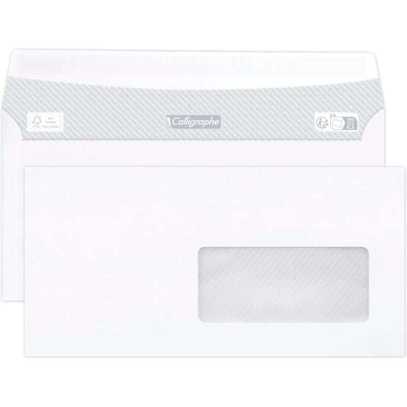 Enveloppe Clairefontaine 80 g/m² blanche à fenêtre papier cristal avec bande de protection - Boite de 500
