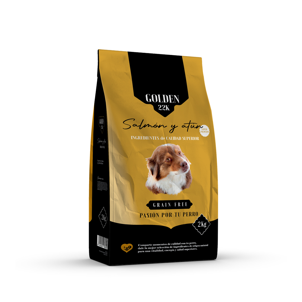 Ração Golden 22k Adulta com Salmão e Atum, Sem Grãos, para Cães.