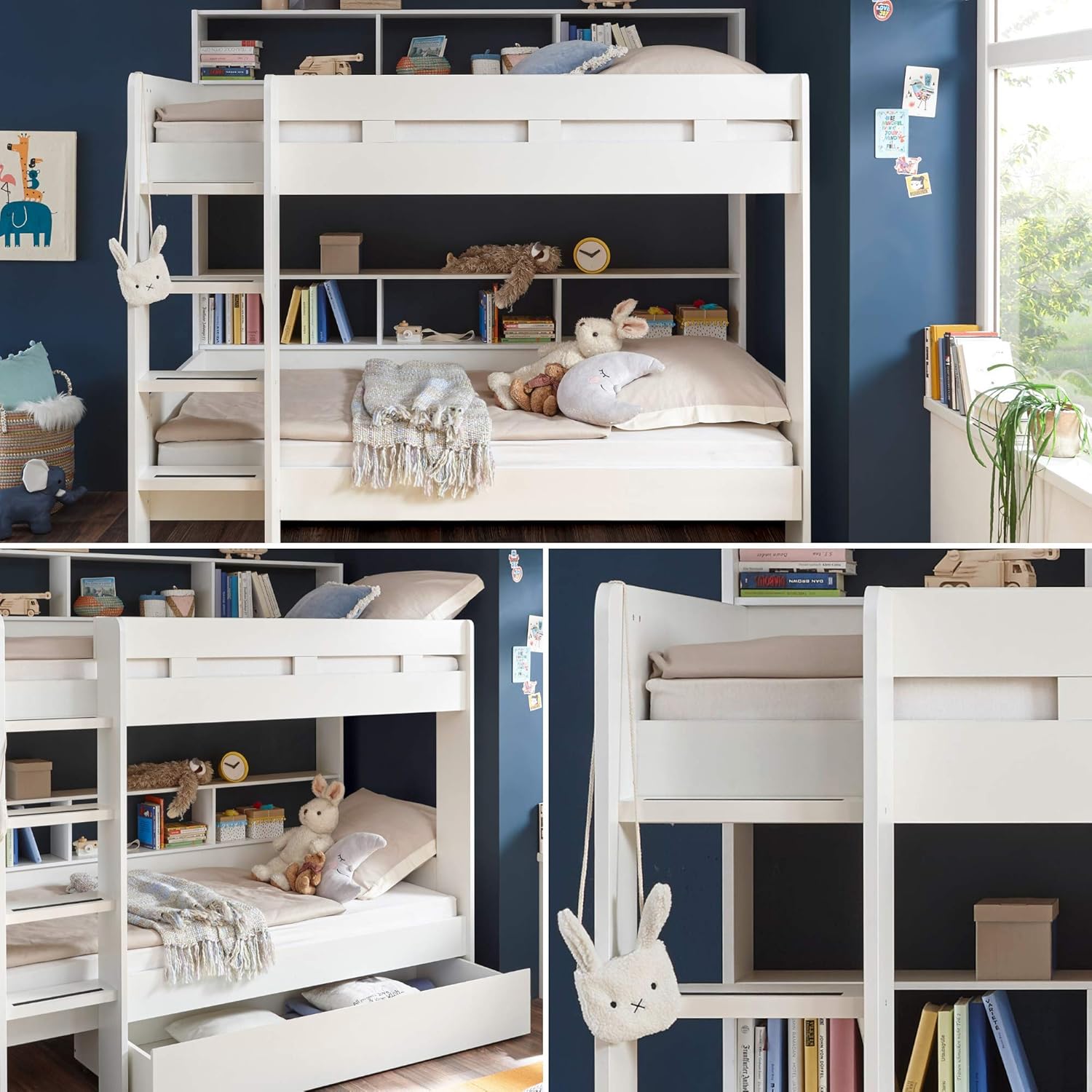 JUSA Hochbett mit Leiter & zwei Liegeflächen 90 x 200 cm - Platzsparendes Kinder Etagenbett in weiß - 129 x 189 x 210 cm (B/H/T) ID9376421