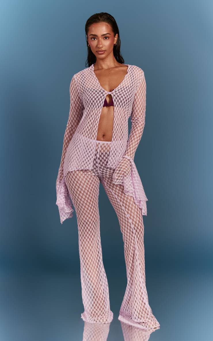 Lilas Pantalon De Plage Évasé Texturé Transparent Taille Basse