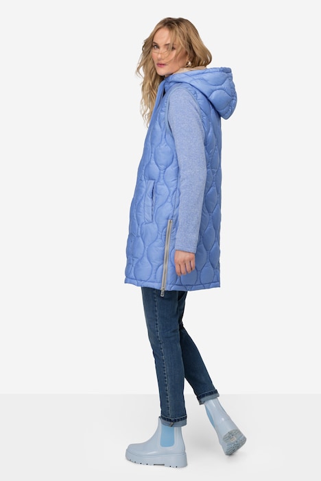 Steppweste, wasserabweisend, Longform, Kapuze, 2-Wege-Zipper, Saum-Zipper