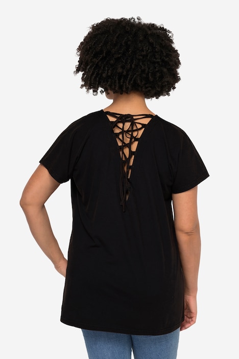 T-Shirt, oversized, Rücken-Zierbändern, V-Ausschnitt, Halbarm