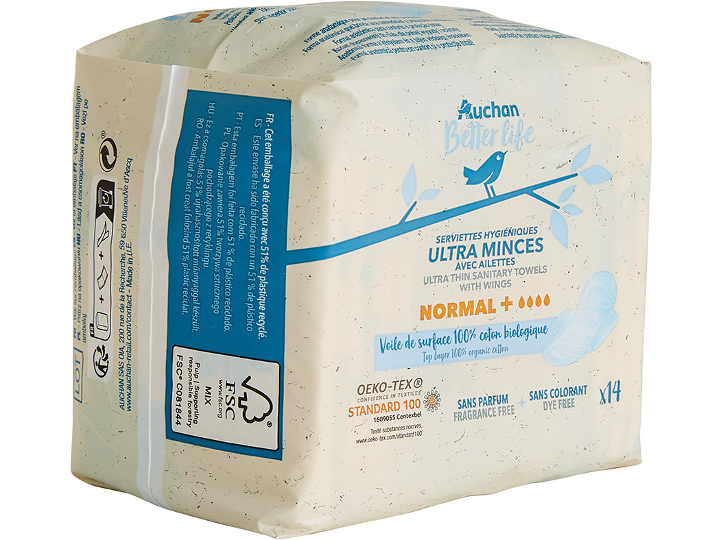 PENSOS HIGIÉNICOS AUCHAN BETTER LIFE NORMAL C/ABAS 14UN
