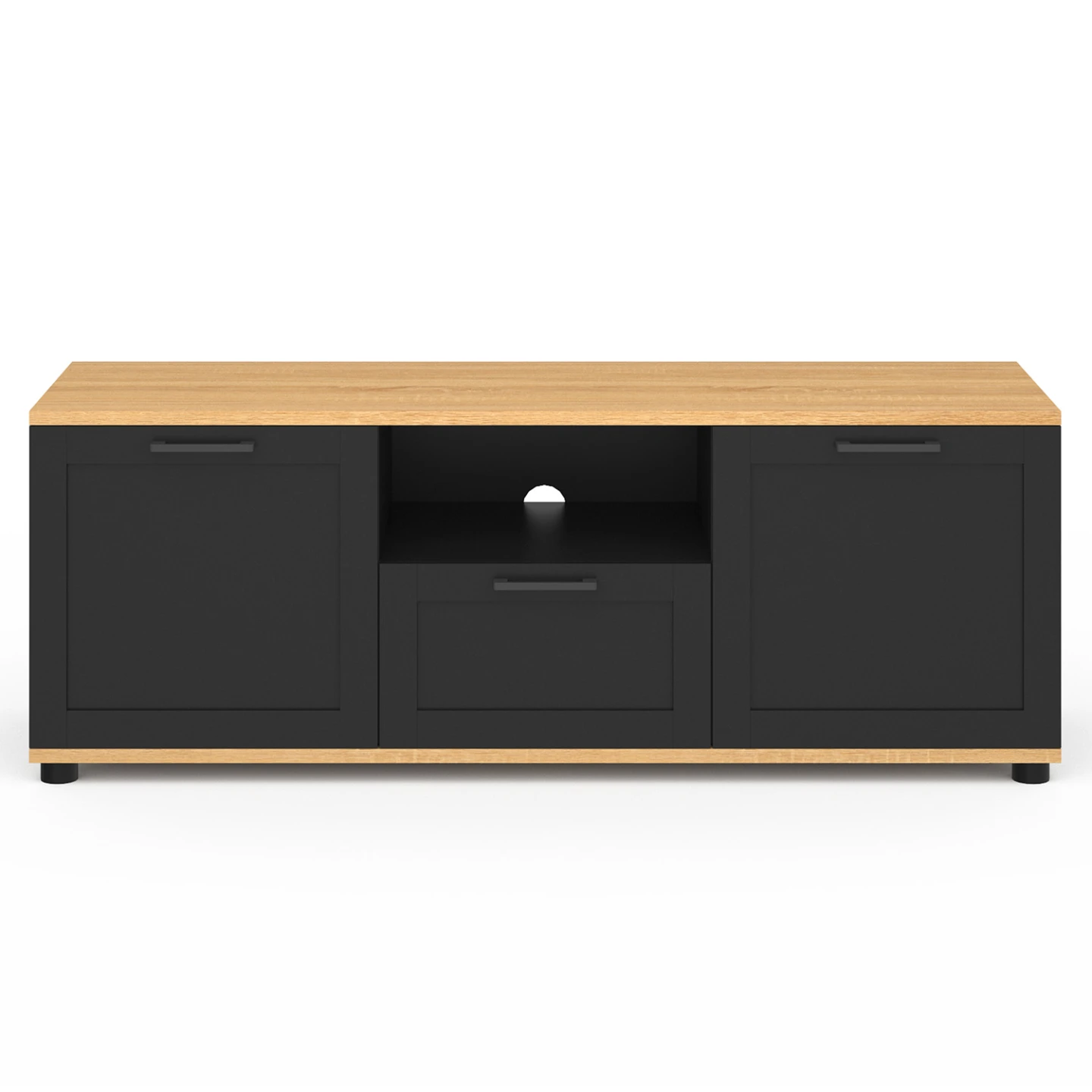 Meuble TV 110 cm VITO avec tiroir et niche noir et bois