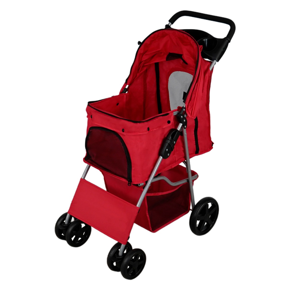 Carrinho para animais de estimação com capa de chuva - Vermelho
