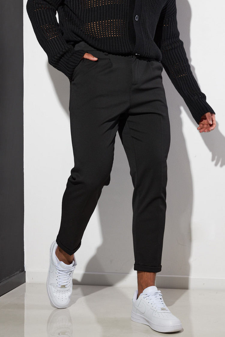 Pantalon à pince noir ceinturé