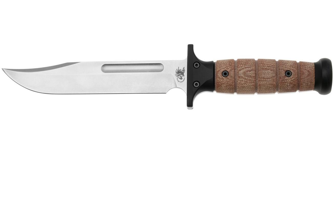 Rick Hinderer KA-BAR Stonewashed 3V, Natural Micarta, vaststaand mes
