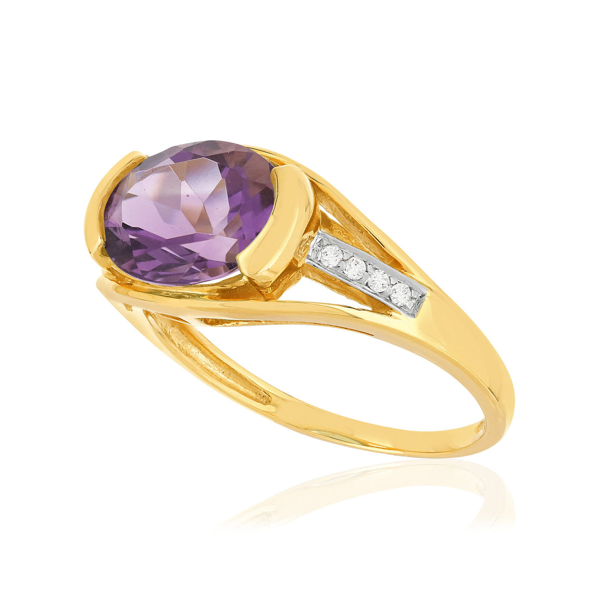Bague or 375 2 tons, 1 Améthyste, diamants.