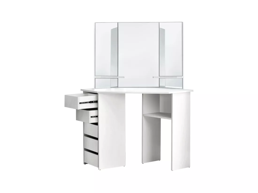 Table de coiffeuse maquillage blanc avec miroir tiroirs et étagères de stockage
