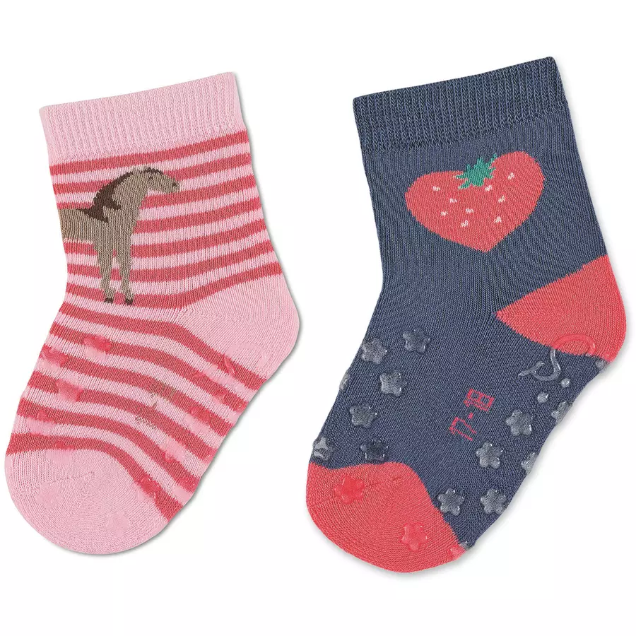 Sterntaler ABS-Krabbelsöckchen Doppelpack Pferd Erdbeere rosa