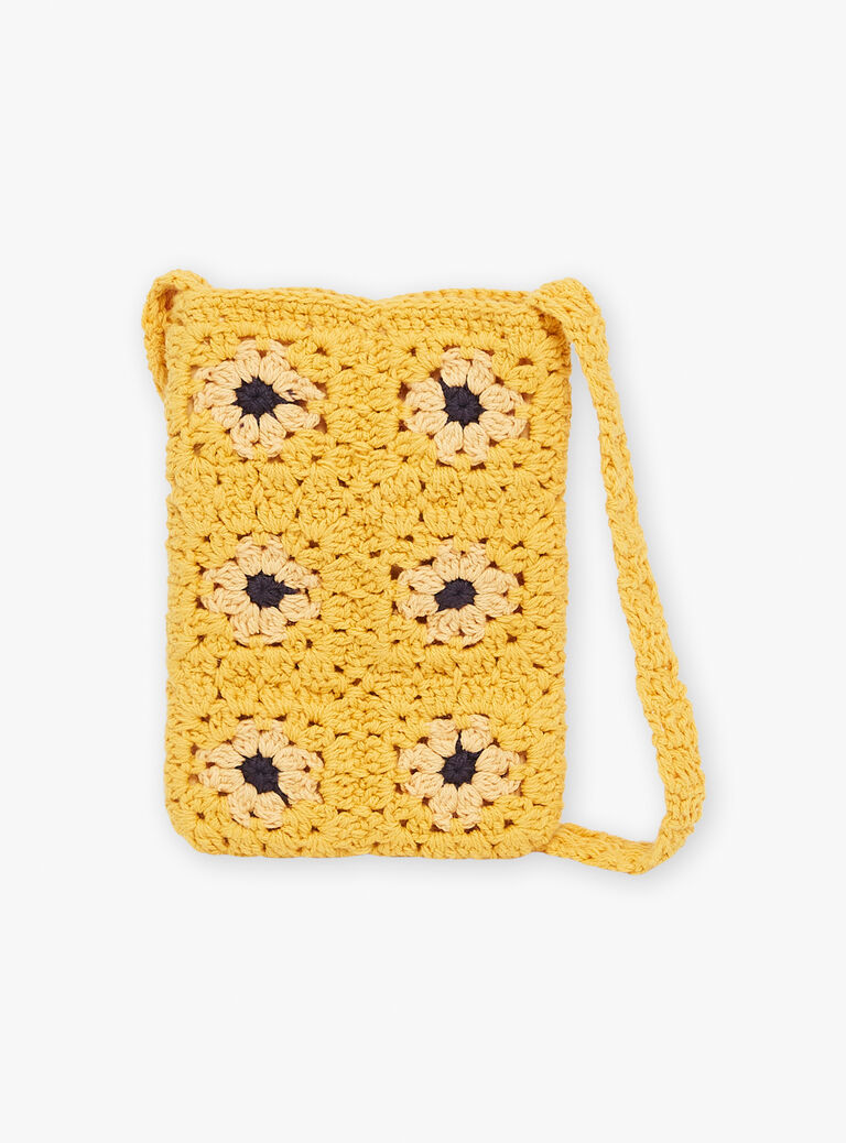 Sac besace en crochet jaune moutarde