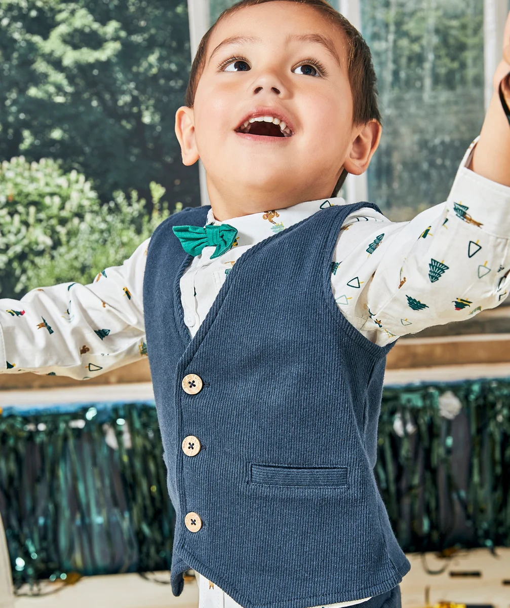 CARDIGAN SANS MANCHES BÉBÉ GARÇON BLEU MARINE CÔTELÉ