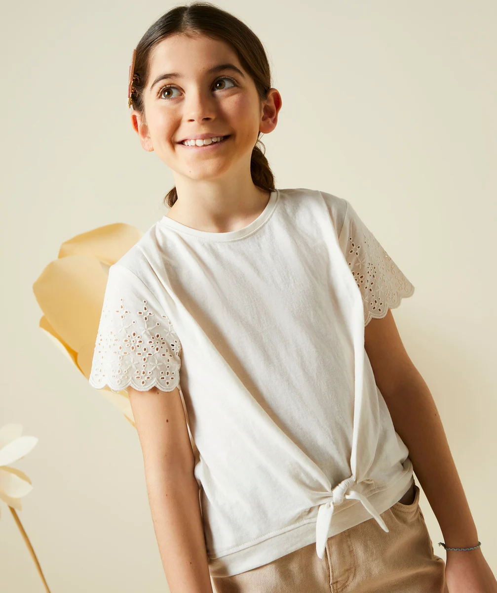 t-shirt manches courtes fille en coton bio blanc