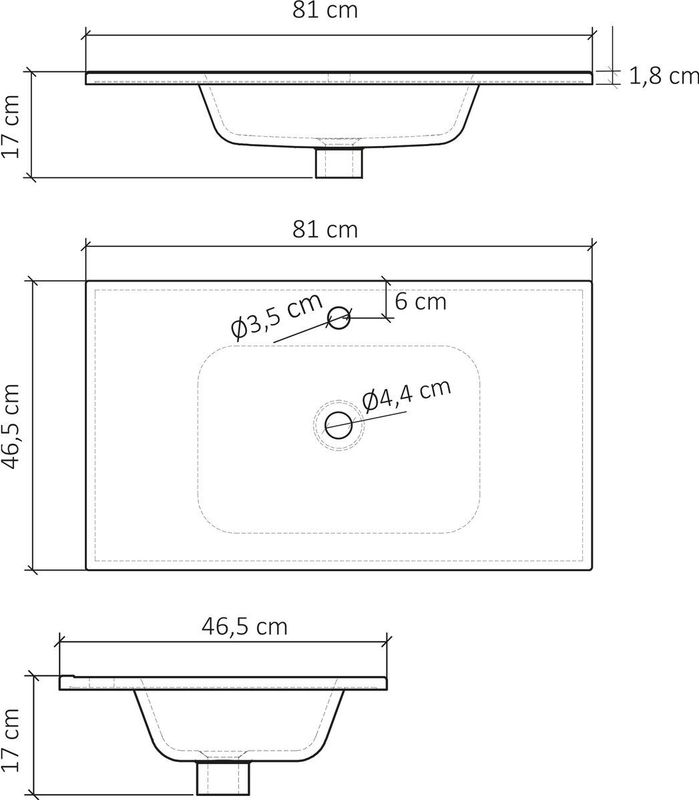 Differnz - Sofi - Wastafel - Keramiek - Met Overloop - 80cm Breed