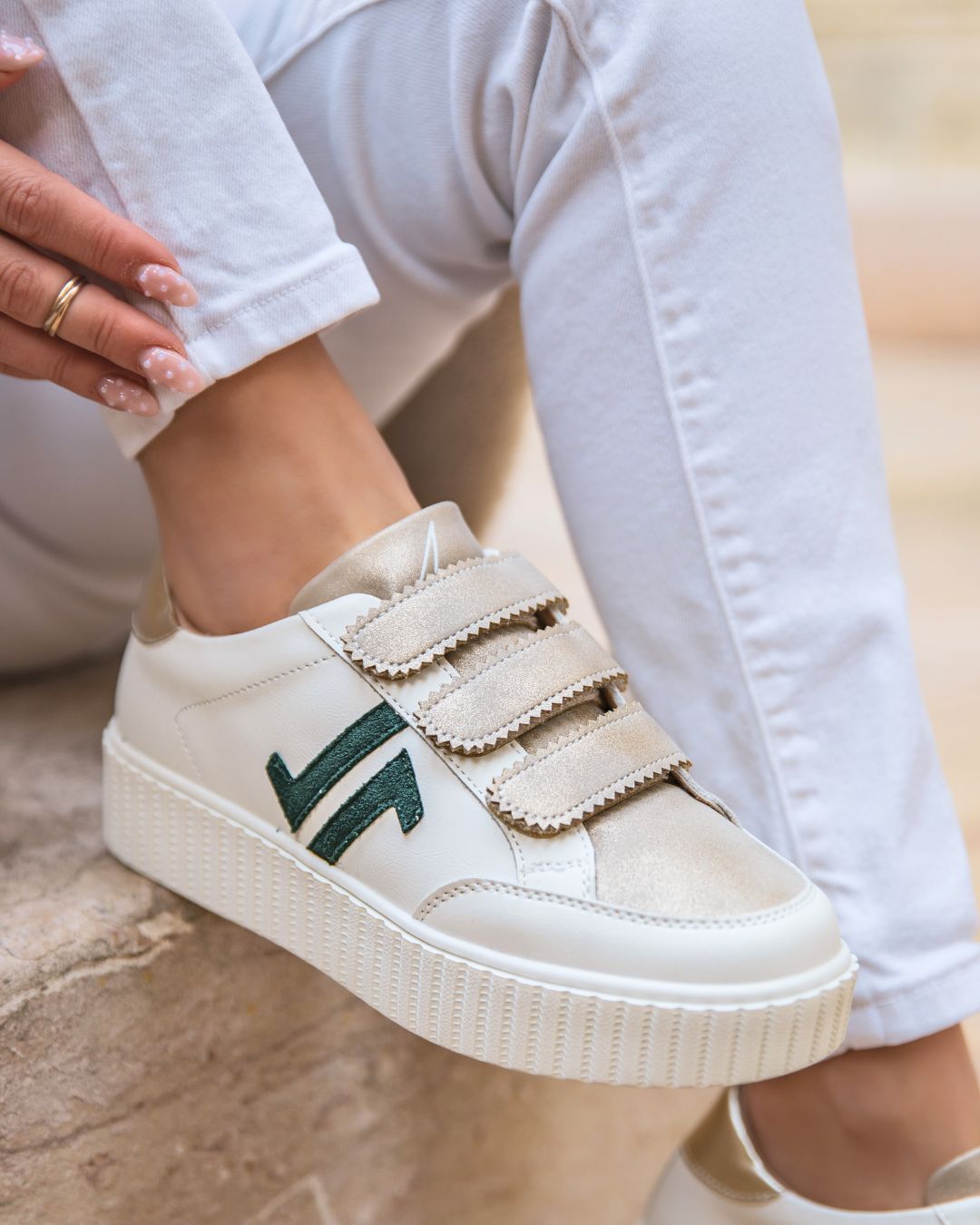 Basket femme blanche creepers à scratch - CL73 GREEN