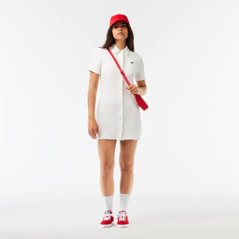 Robe polo boutonnée femme Lacoste en coton biologique Robes & Jupes - Blanc - Lacoste - Femme