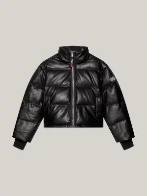 Jaqueta puffer cropped Alaska Tommy Remastered com blocos de cores tonais