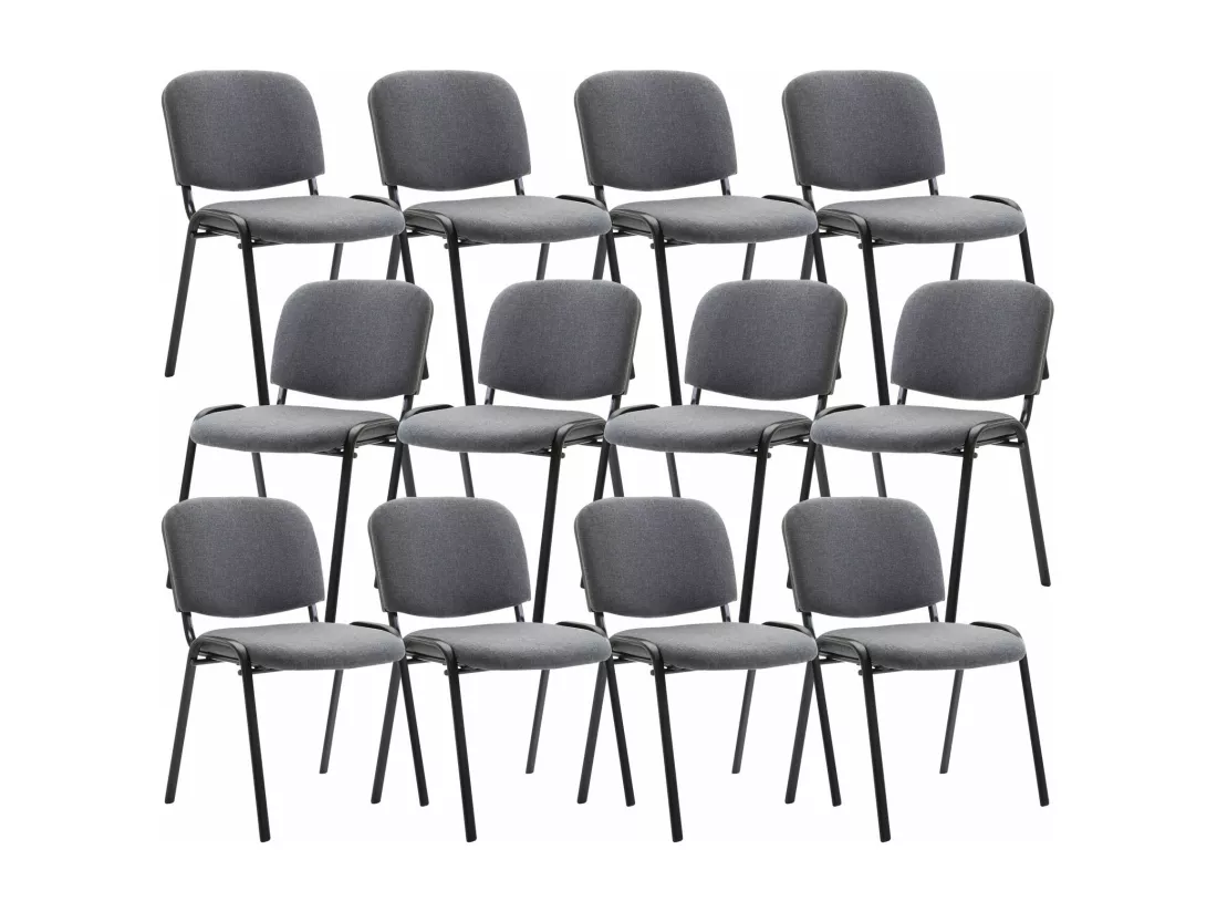 Lot de 12 Chaise de conférence - Tissu & Métal - Gris - Ken
