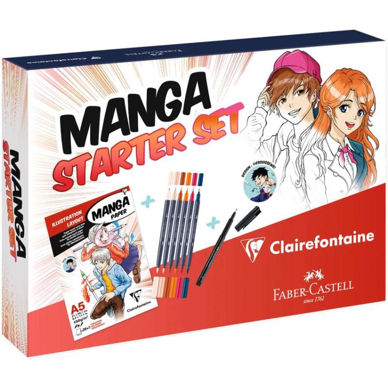 Coffret Starter Set Manga bloc Manga Paper Layout Clairefontaine A5 et Feutres Goldfaber Sketch Faber-Castell