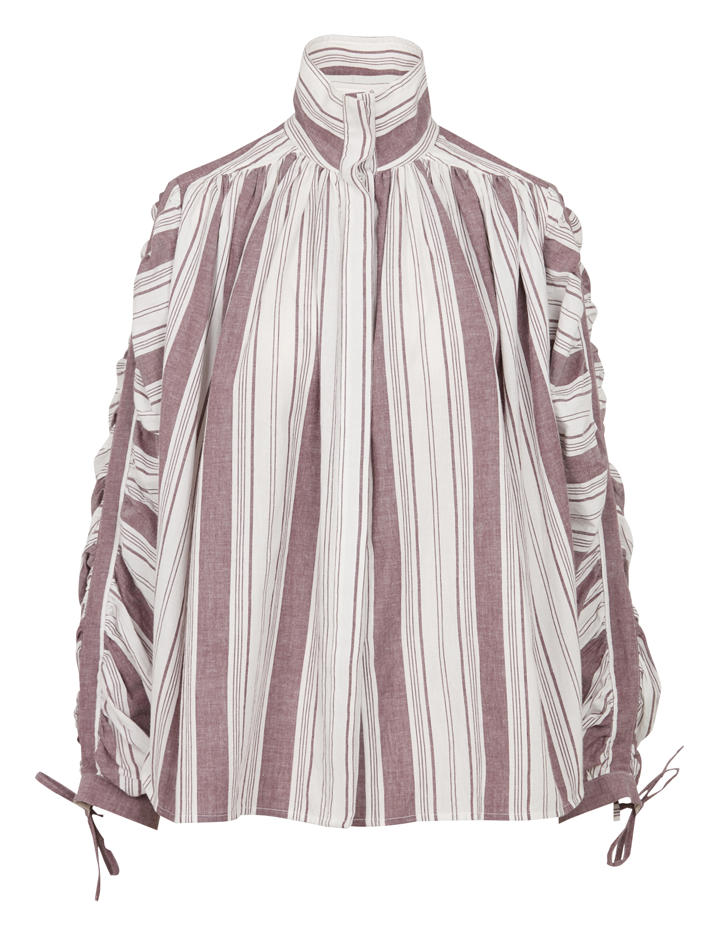 JOY - Chemise rayée col montant en coton | Blanc
