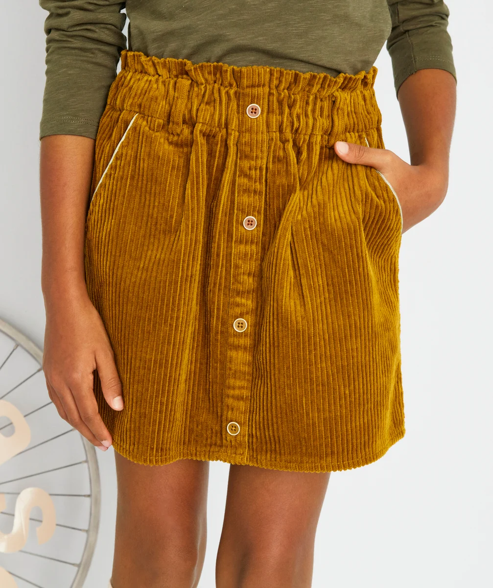 JUPE COURTE EN VELOURS COTELÉ OCRE FILLE