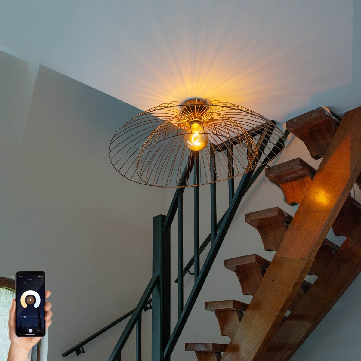 Smart plafondlamp brons met dubbele kap 45cm incl. Wifi G95 - Pua