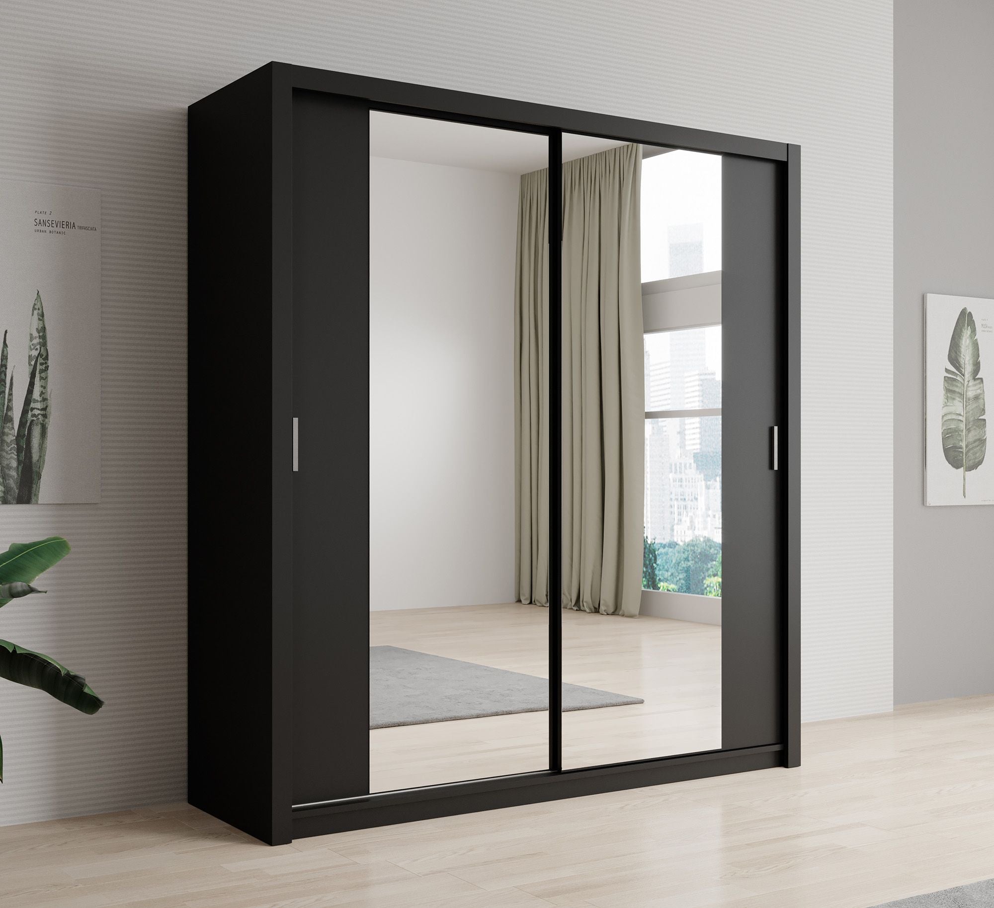Meubella - Kledingkast Blake - Mat Zwart - 200 cm - Met spiegel