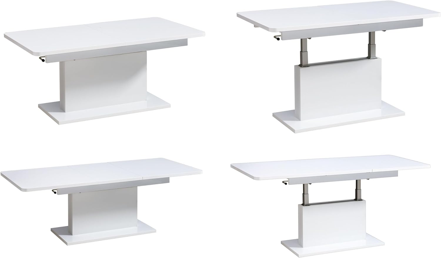 designimpex DC-1 Couchtisch ausziehbar höhenverstellbar 126/168cm in Weiß Hochglanz modern vielseitig Wohnzimmertisch Esstisch Beistelltisch Sofatisch platzsparend hochwertig Wohnzimmer Coffee Table