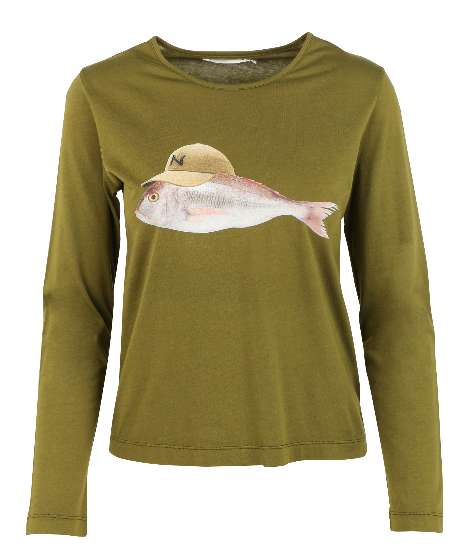 Tee-shirt droit col rond en coton | Kaki