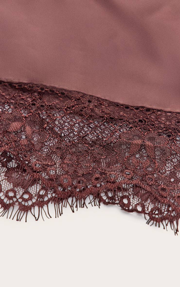 Chocolat Foulard En Satin Chocolat Avec Bordure En Dentelle