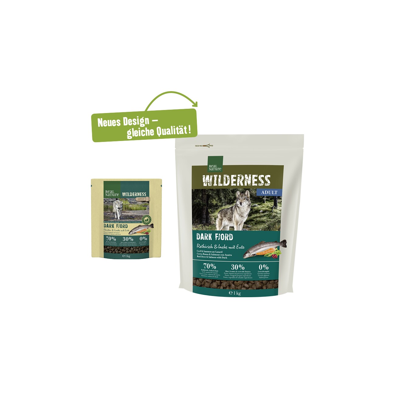 REAL NATURE WILDERNESS Trockenfutter Hund, Adult, Dark Fjord Rothirsch, Lachs und Ente 1 kg